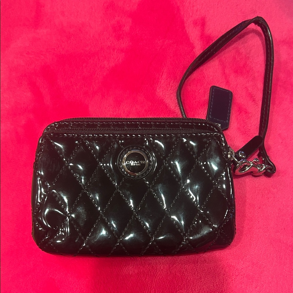 Coach Poppy Black Quilted Leather Wristlet